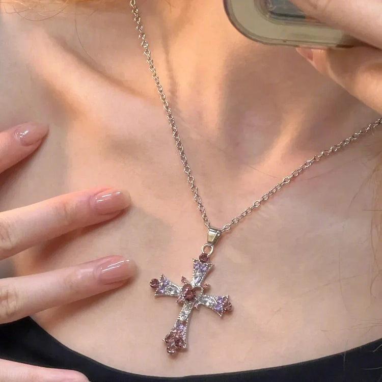 Heaven’s Kiss Crystal Cross Necklace