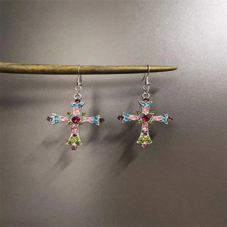 Heaven’s Kiss Crystal Cross Earrings