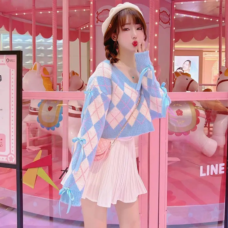 Cotton Candy Argyle Crop Sweater – Local Stock