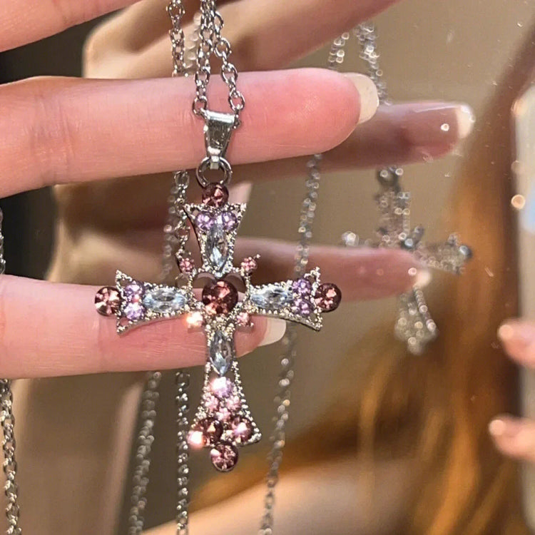 Heaven’s Kiss Crystal Cross Necklace