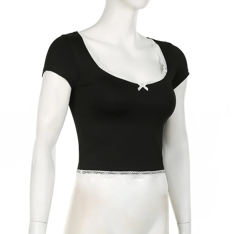 Bow Cutie Lace Trim Crop Top – Moody Quick Ship (U.S. Only)
