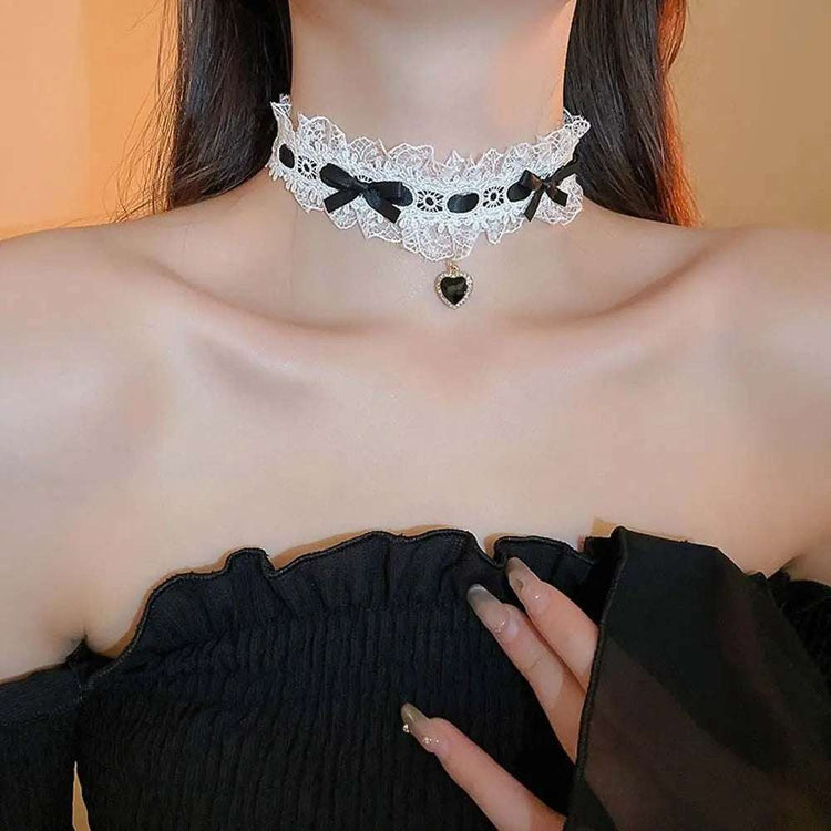 Lovely Lacey Bow Heart Choker