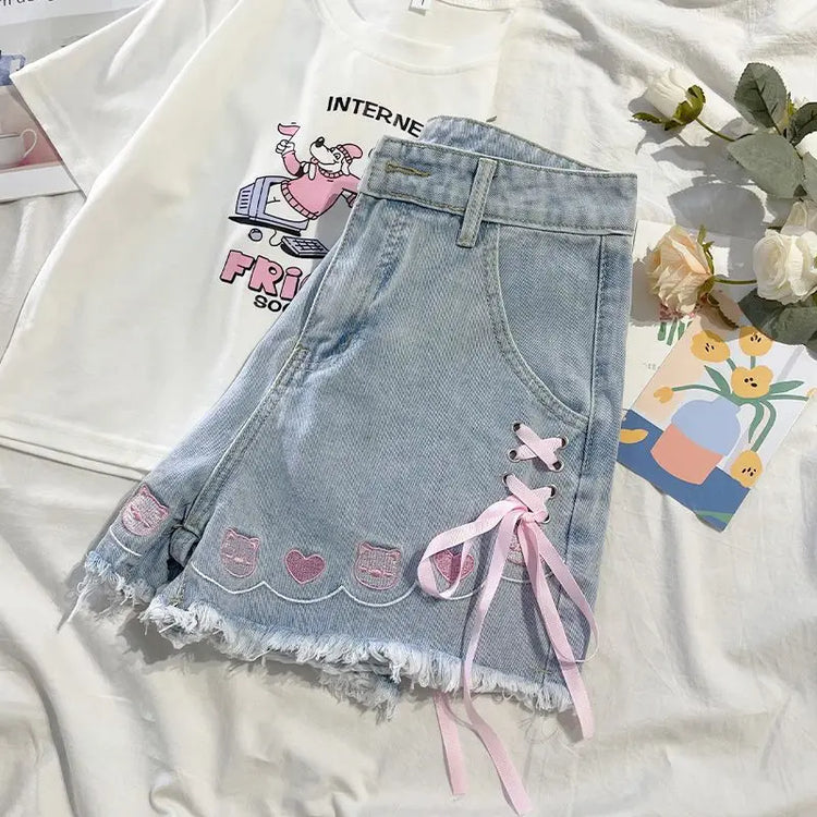 Lovable High-Waisted Party Animal Denim Shorts