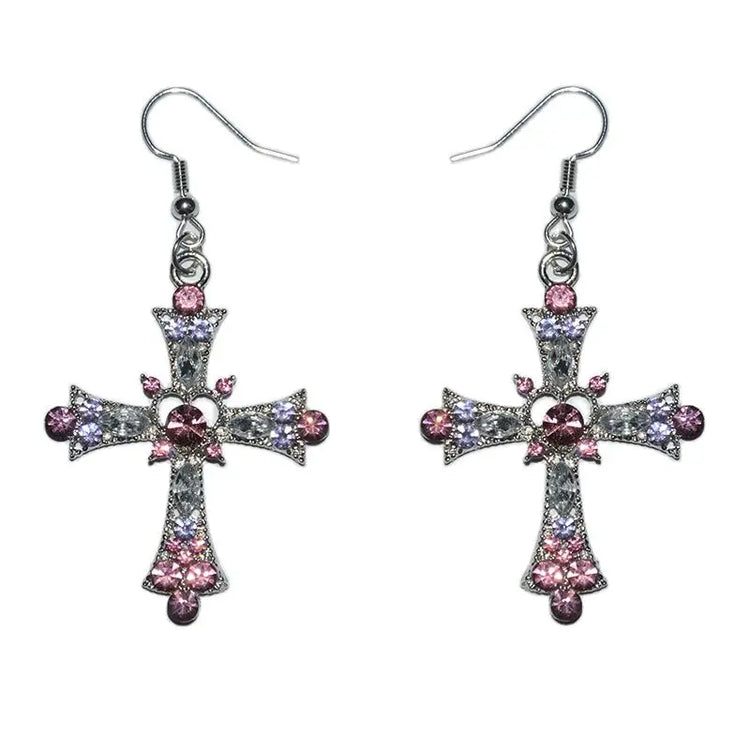Heaven’s Kiss Crystal Cross Earrings
