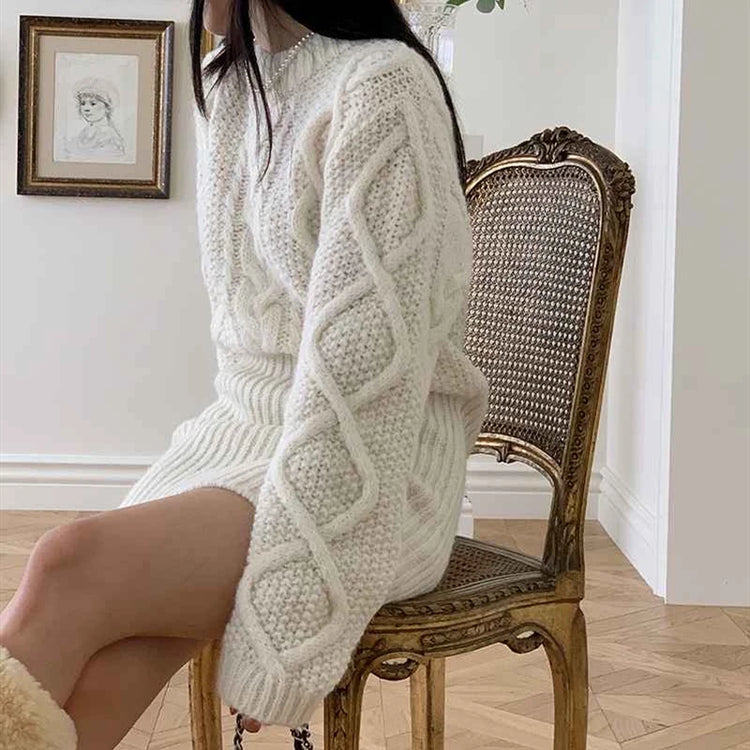Cocoa Days Illusion Cable Knit Dress – Local Stock
