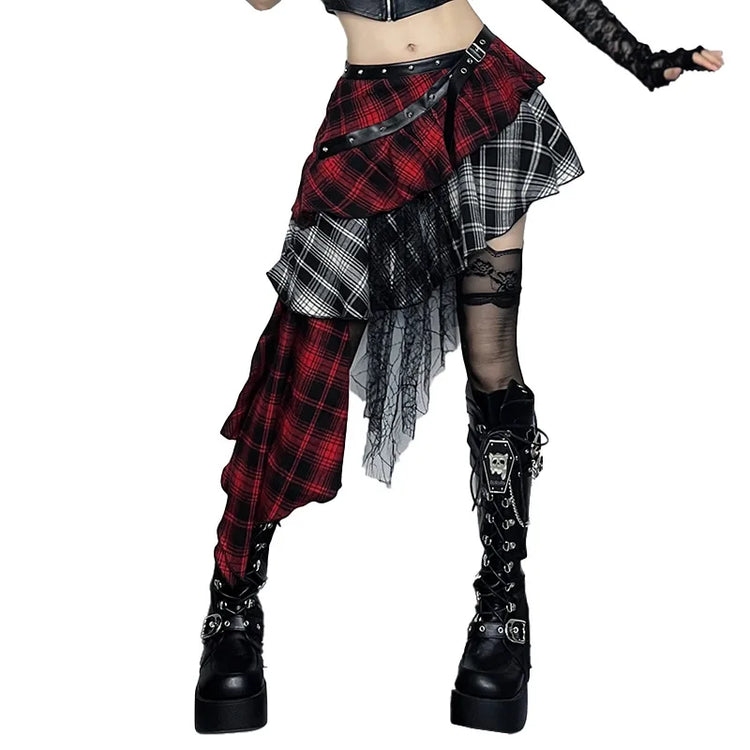 Grunge Chaos Asymmetrical Plaid Skirt