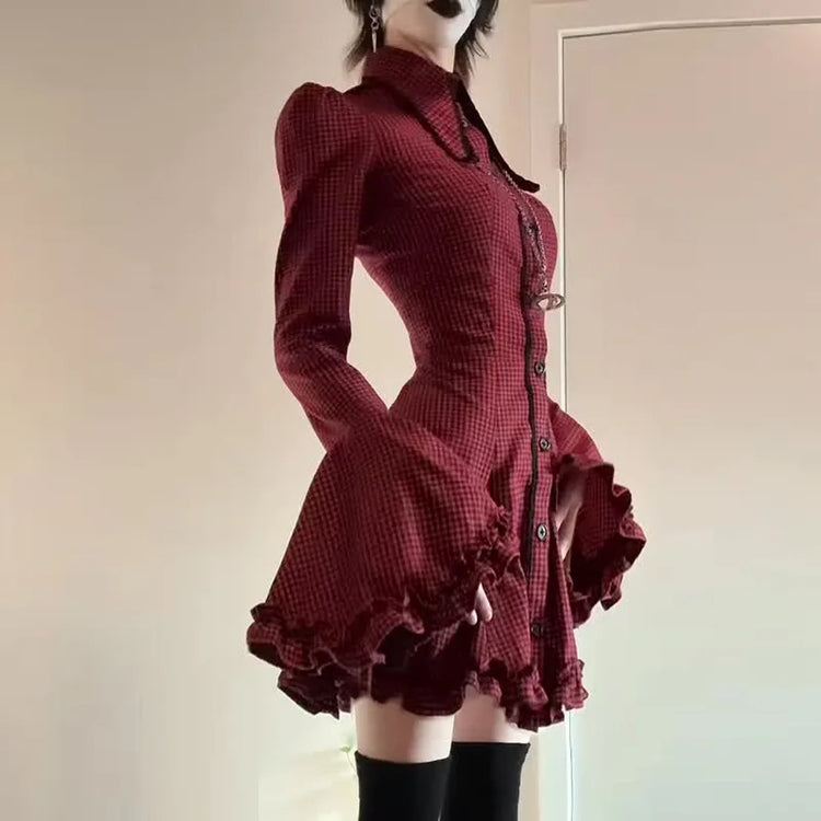 Crimson Scholar Plaid Dress