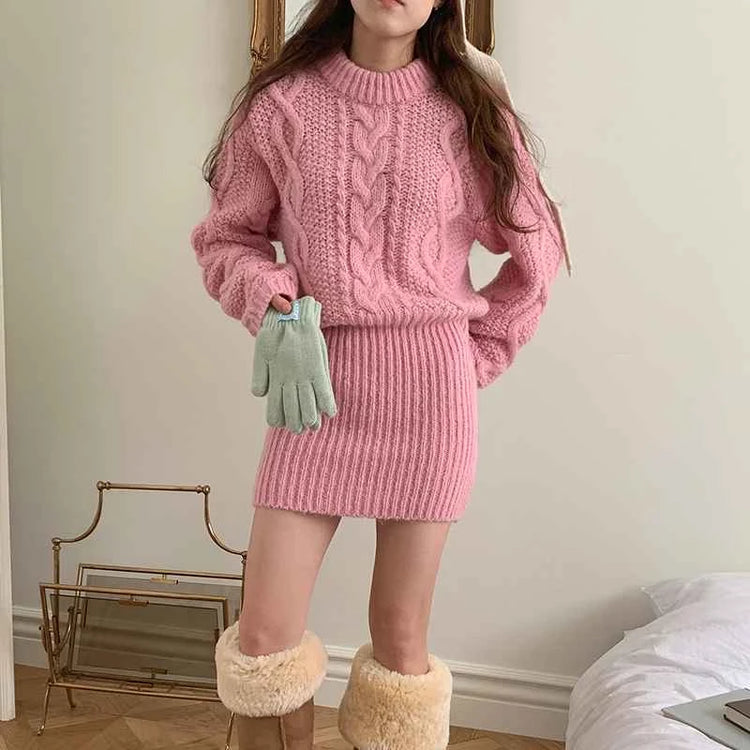 Cocoa Days Illusion Cable Knit Dress – Local Stock