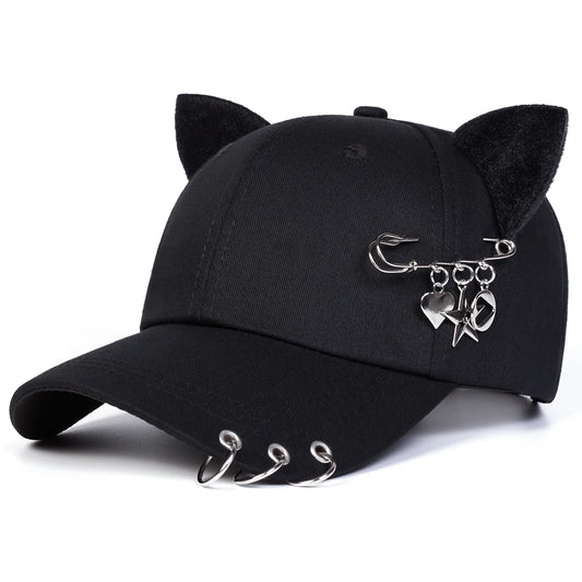 Angled front view of the black All-Star Kitty Baseball Cap.