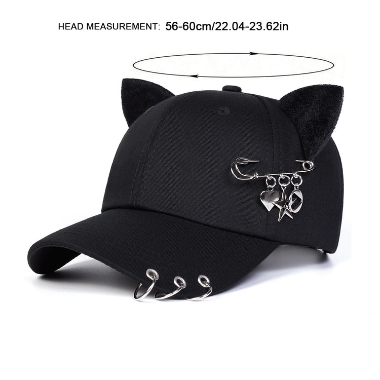 Size guide for the All-Star Kitty Baseball Cap showing head circumference measurements.