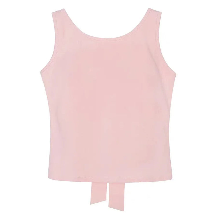 Front view of the Backstage Bow Backless Tank in pink.