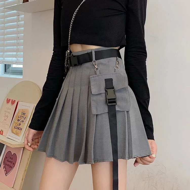 Gothic Streetwear Pleated Skort with Belt