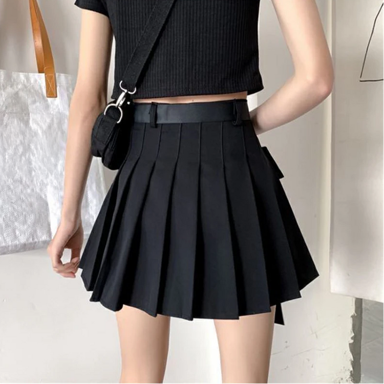 Gothic Streetwear Pleated Skort with Belt