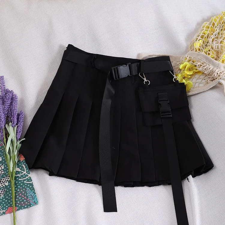 Gothic Streetwear Pleated Skort with Belt