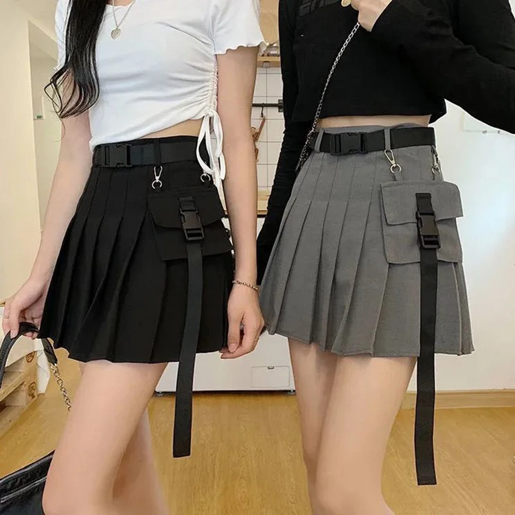 Gothic Streetwear Pleated Skort with Belt