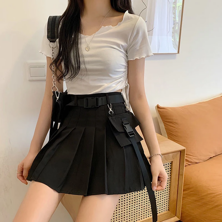 Gothic Streetwear Pleated Skort with Belt
