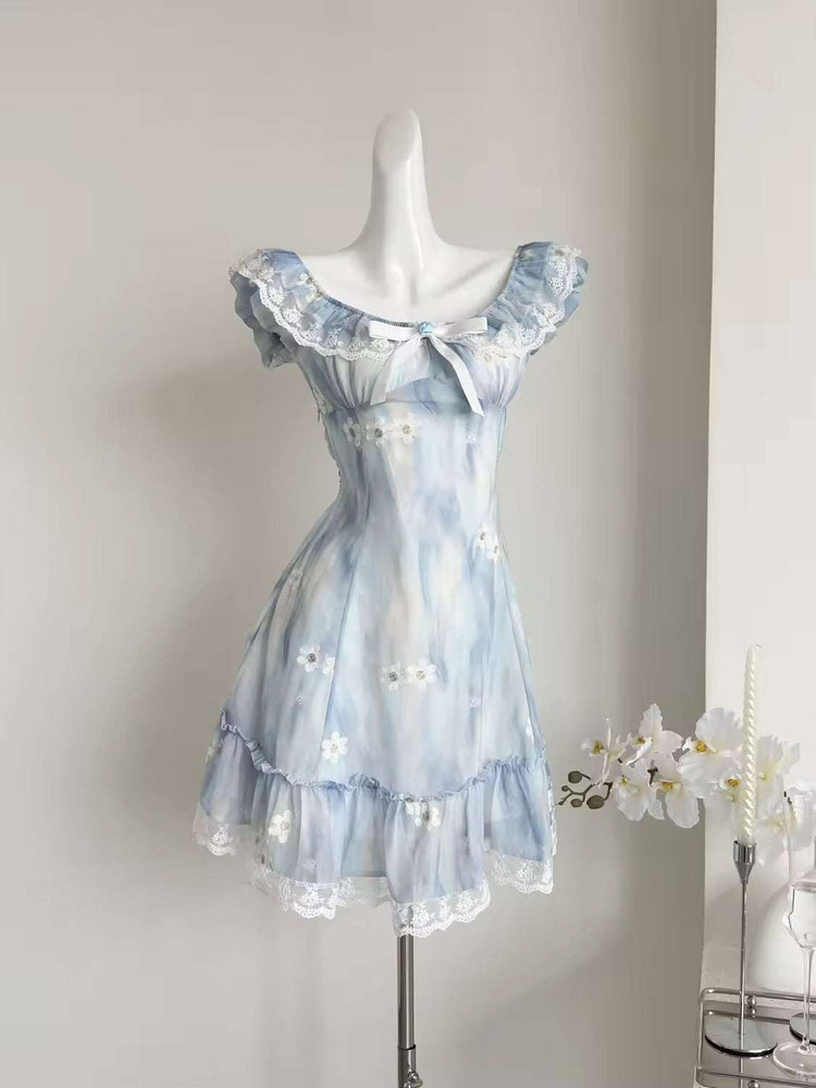 The front of the mini Ethereal Flower Princess Dress on a white mannequin.
