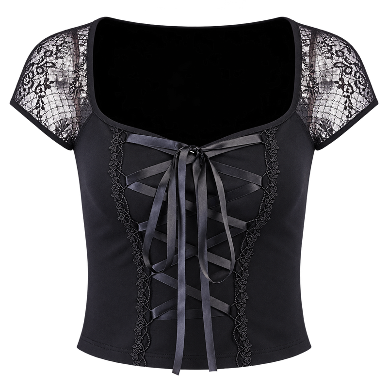 Petal Noir Lace-Up Top