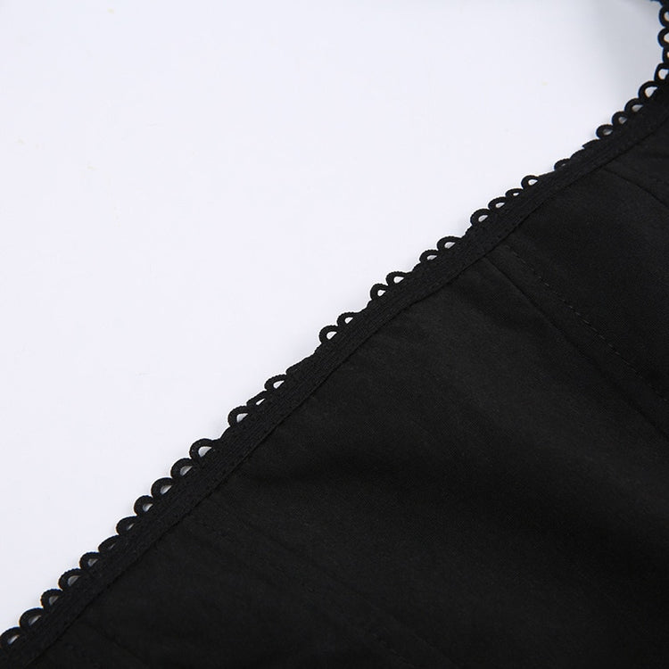 Detailed view of the neckline on the Midnight Sonata Corset Dress.