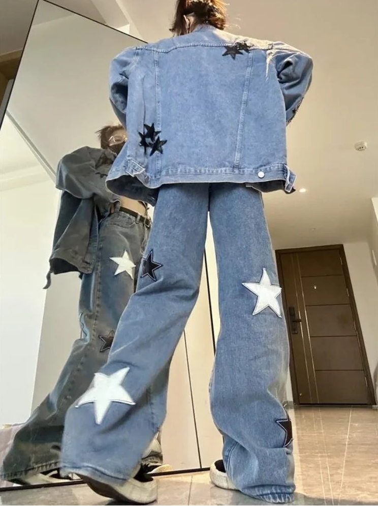 Back view of blue Stargaze Street Jeans highlighting the flowy leg.