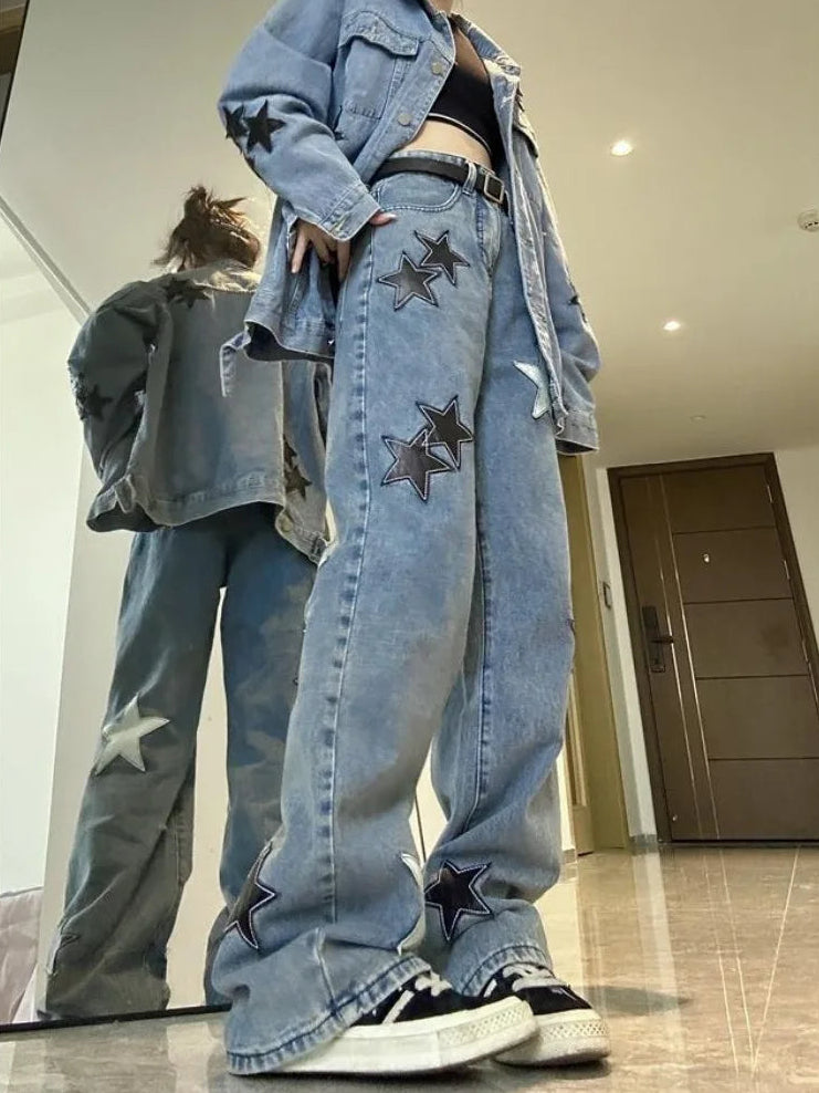 Side view of Stargaze Street Jeans in blue showing high-rise waist.