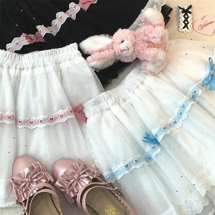 Close-up of the Sweet Love Lace Bow Skort displayed in multiple color combinations.