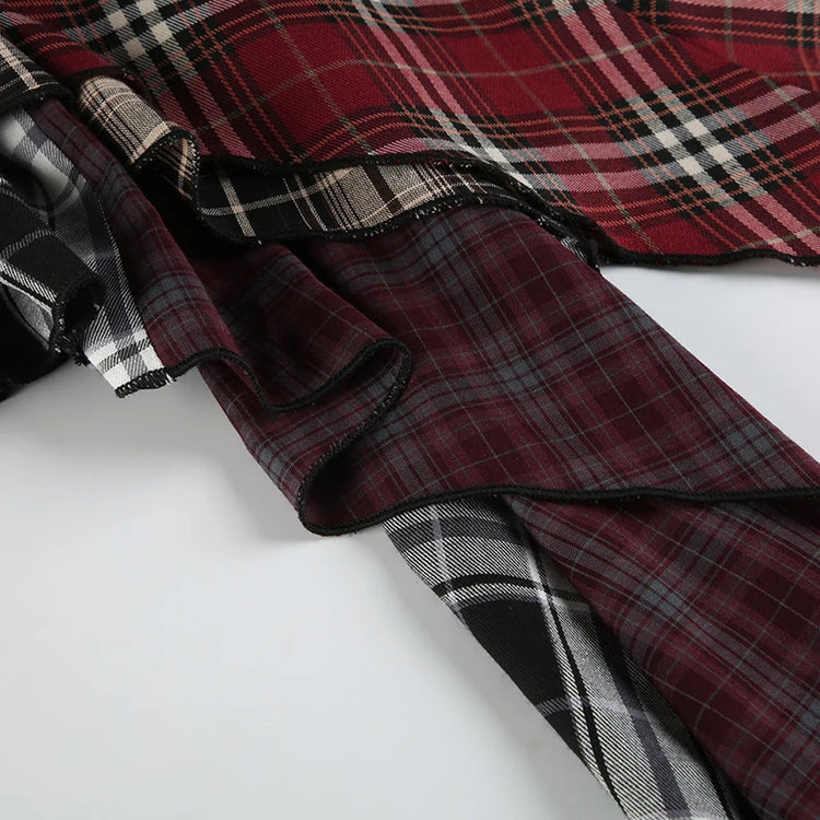 Detail shot of some of the long, cascading layers on the Tilted Temper Tartan Skirt