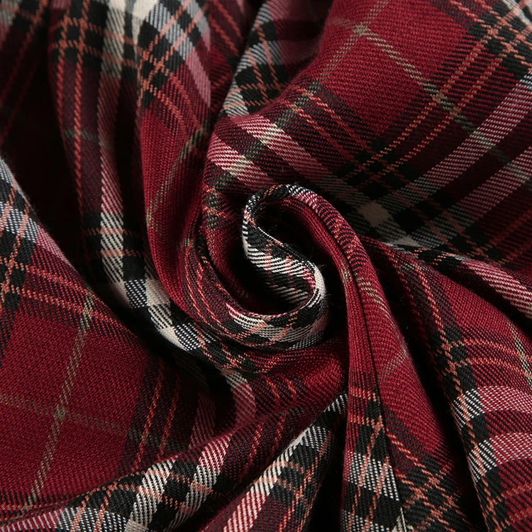 Detail shot of plaid pattern on the Tilted Temper Tartan Skirt