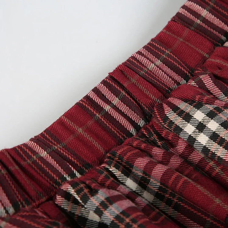 Detail shot of the waistband of the Tilted Temper Tartan Skirt