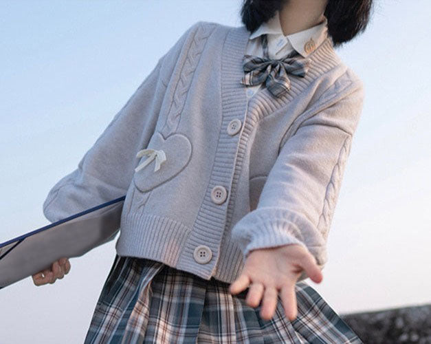 Too Kawaii Heart Bow Cardigan – Moody Quick Ship (U.S. Only)