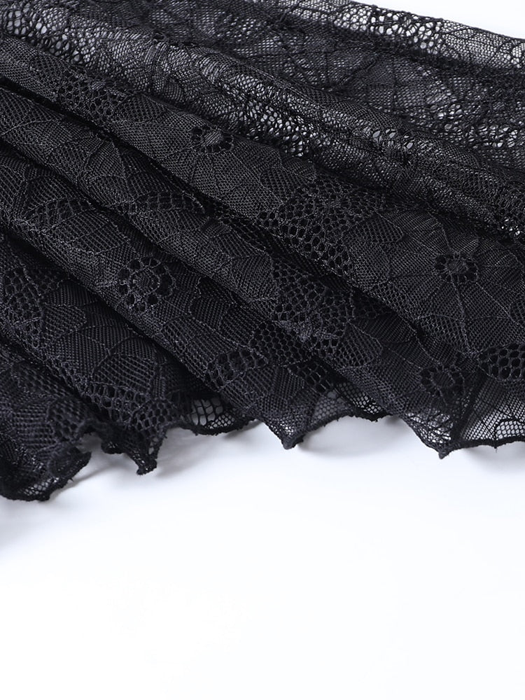 Faux Leather Flare Sleeve Spider Lace Dress