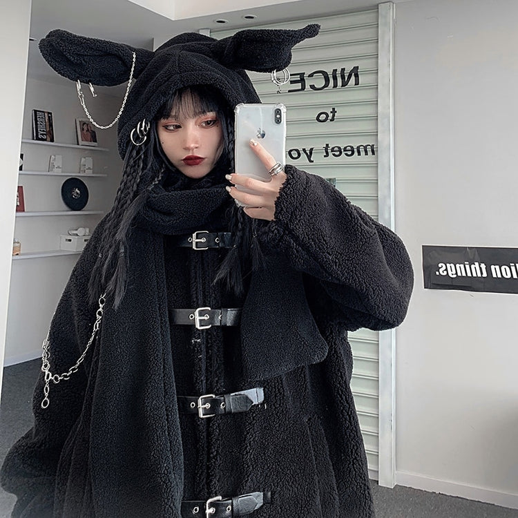 Punk Rabbit Ear Hat and Coat Set