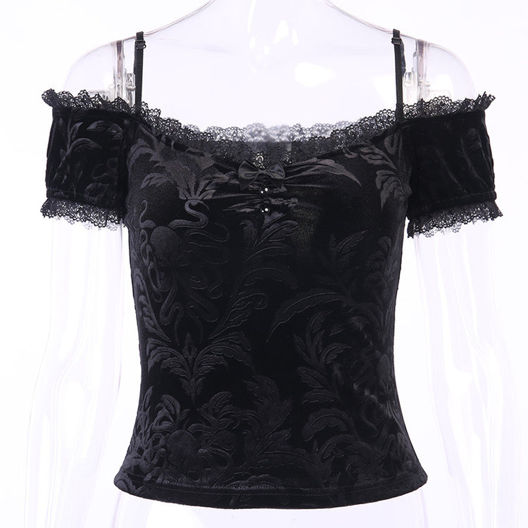 Open Shoulder Gothic Velvet Top