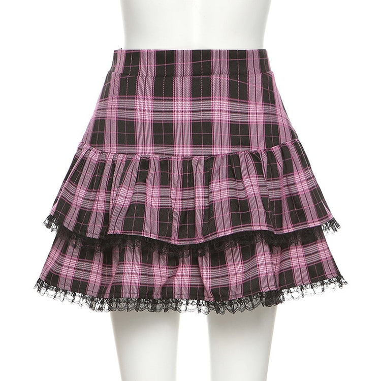 Punk Plaid Tiered Mini Skirt