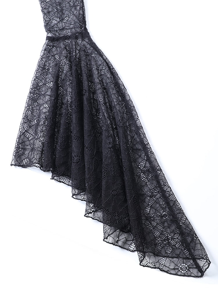 Faux Leather Flare Sleeve Spider Lace Dress