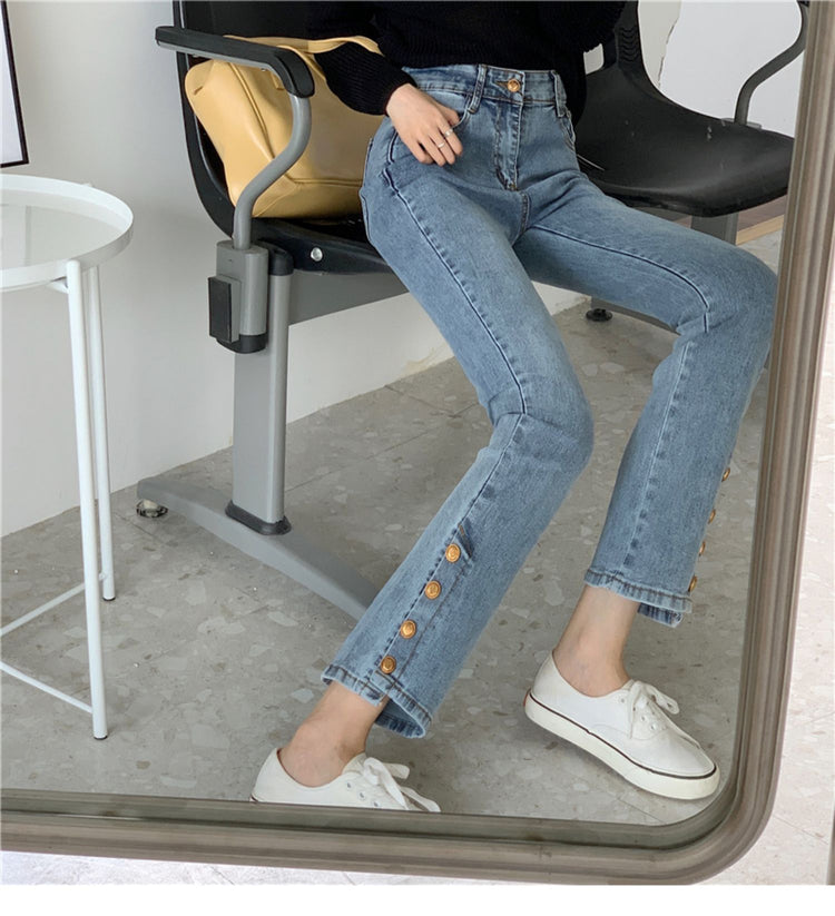 High Waist Button Leg Jeans
