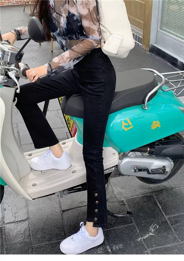 High Waist Button Leg Jeans