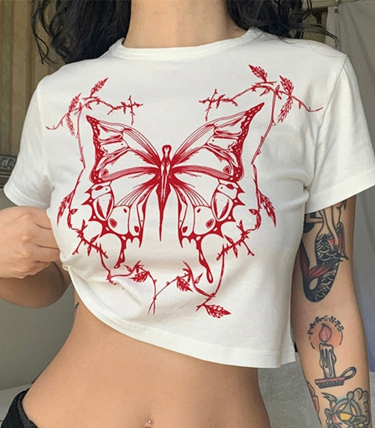 Graphic Butterfly Crop Top ā Moody Quick Ship (U.S. Only)
