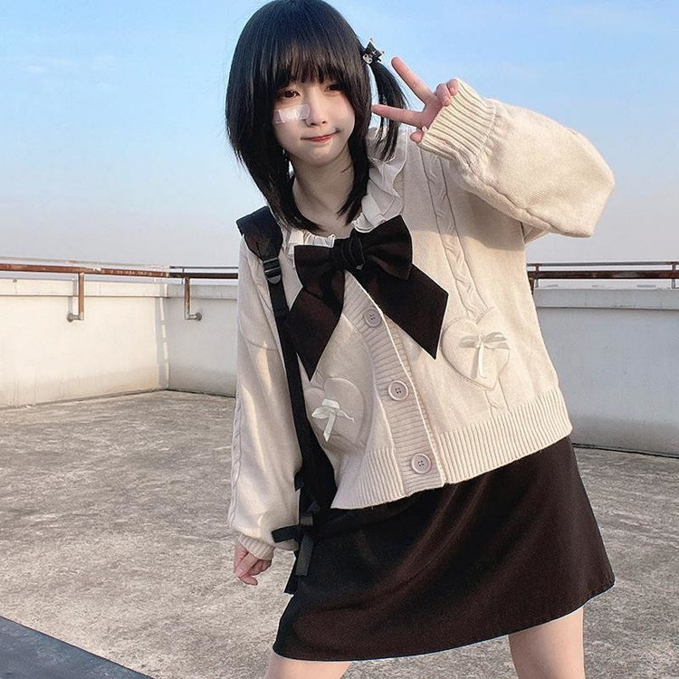 Too Kawaii Heart Bow Cardigan – Moody Quick Ship (U.S. Only)