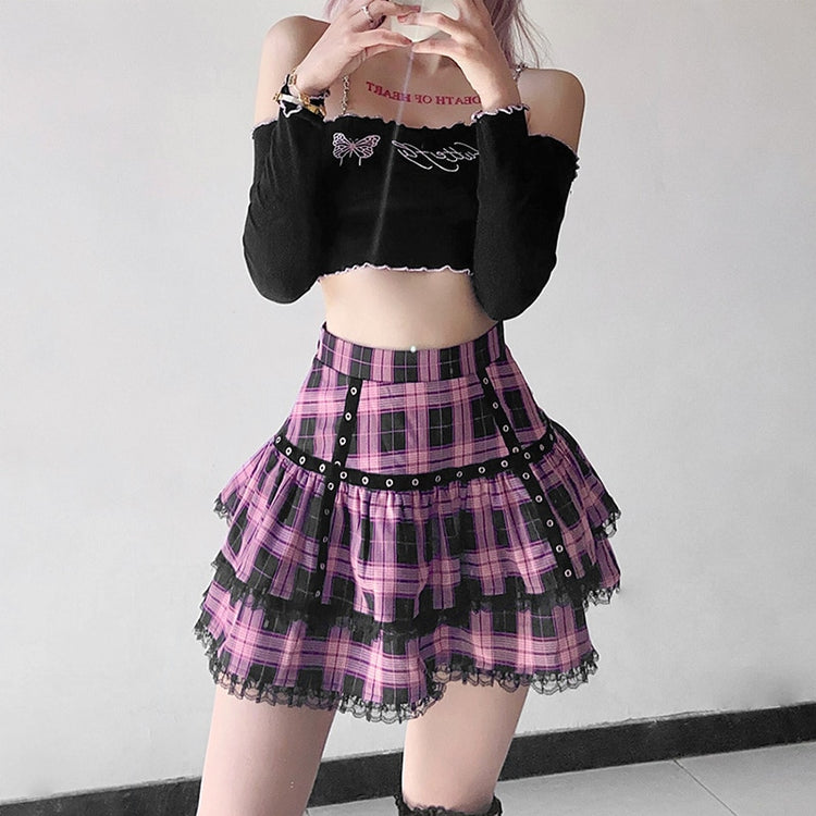 Punk Plaid Tiered Mini Skirt