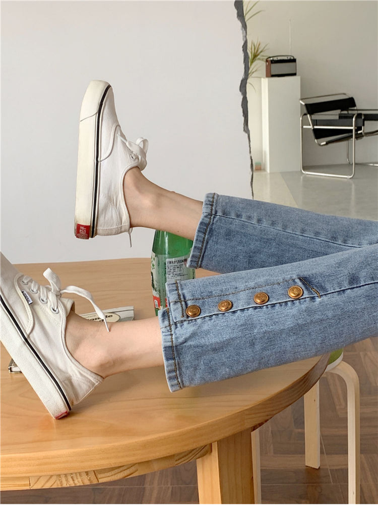 High Waist Button Leg Jeans