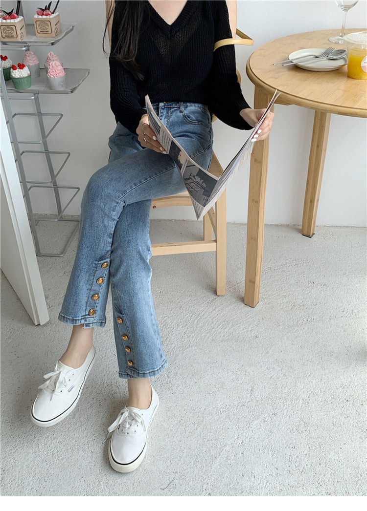 High Waist Button Leg Jeans