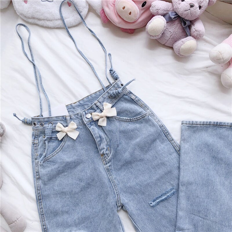High Waist Cute Bow Lace Heart Jeans
