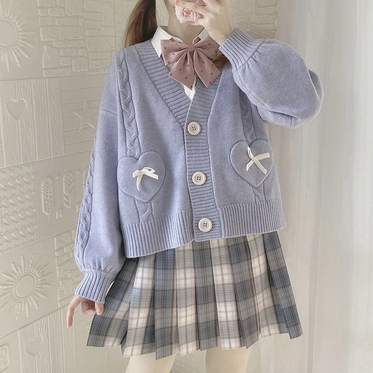 Too Kawaii Heart Bow Cardigan – Moody Quick Ship (U.S. Only)