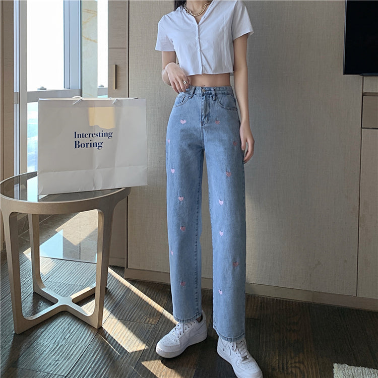 Heart Embroidery Jeans