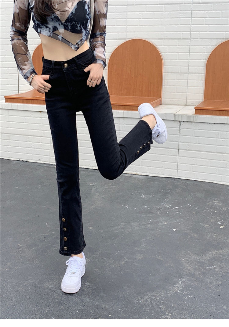High Waist Button Leg Jeans