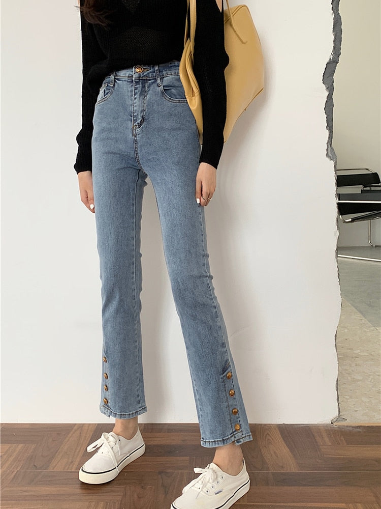 High Waist Button Leg Jeans