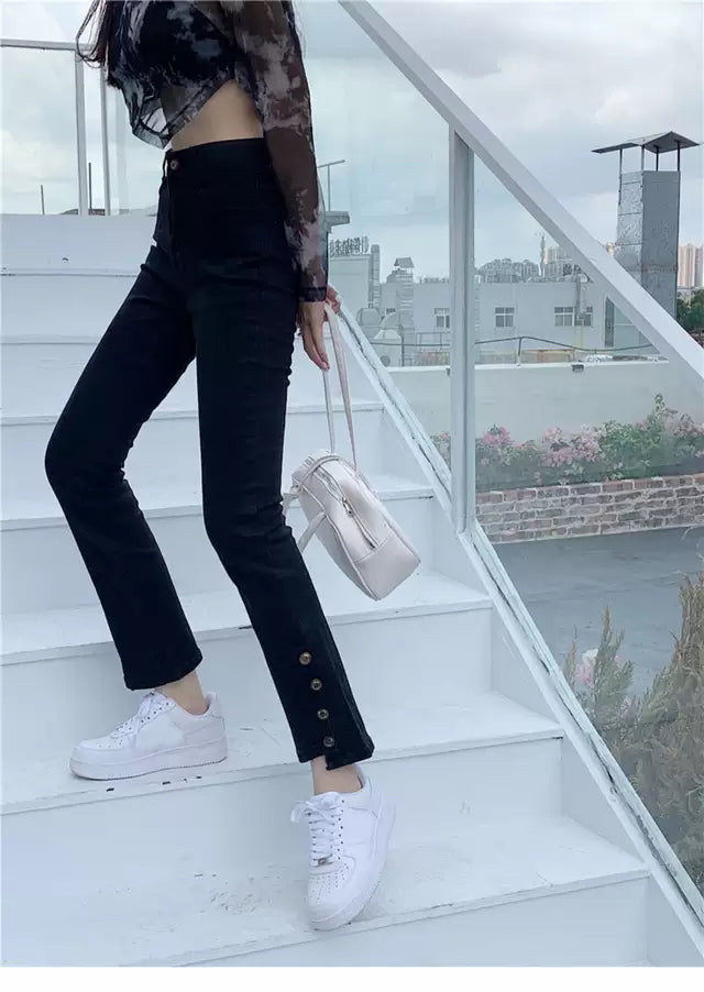 High Waist Button Leg Jeans