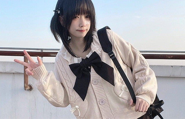 Too Kawaii Heart Bow Cardigan – Moody Quick Ship (U.S. Only)