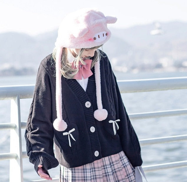 Too Kawaii Heart Bow Cardigan – Moody Quick Ship (U.S. Only)